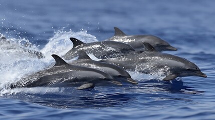 Dolphins Swimming in a Blue Ocean