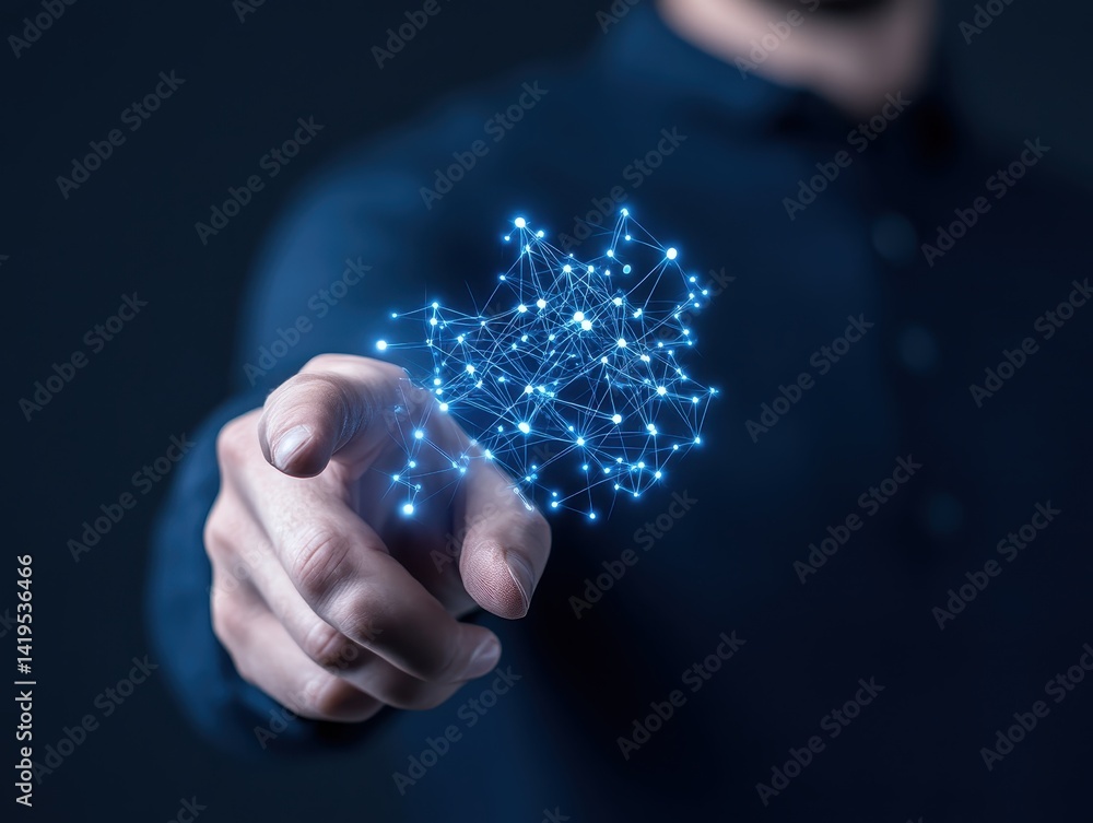 Aufkleber hand interacting with abstract network