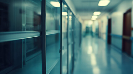 Empty glass medicine cabinet in hospital setting with open doors and shelves, symbolizing healthcare crisis, drug shortages and medical supply issues. Healthcare system challenges and hospital resourc