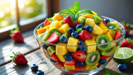 Vibrant Fresh Fruit Salad with Berries and Tropical Fruits