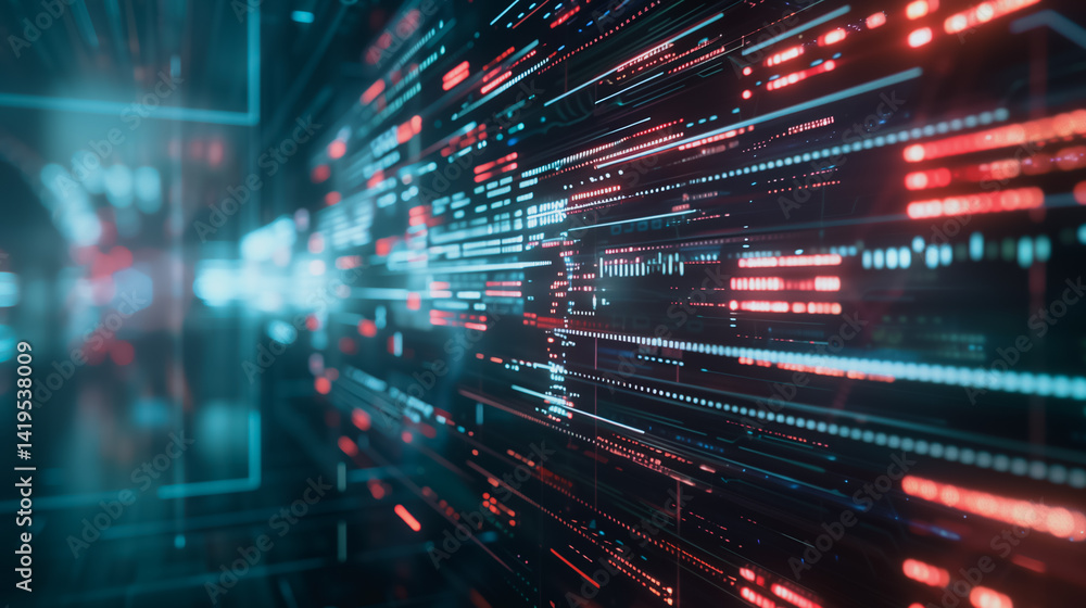 Poster digital data stream: a vibrant and dynamic visual representation of data streaming through a futuris