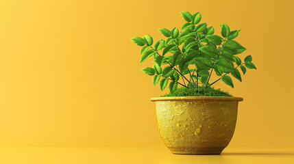 Vibrant 3D Cartoon Plant with Arrow Leaves in Gold Pot &ndash; Symbol of Prosperity and Financial Growth
