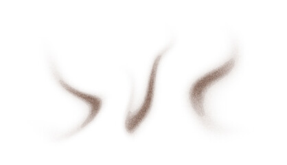 Coffee powder chocolate cocoa dust, brown sandy background. Cacao bean particles swirl and splash in realistic motion. Ground cinnamon and sugar scatter in fresh spiral wave design.