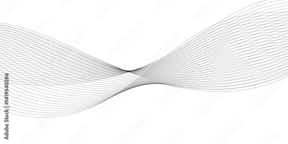 Poster abstract wavy technology curve lines on transparent background isolated. grey wave swirl, frequency 