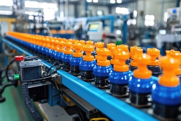Obraz premium Automated Bottling Production Line Precision and Efficiency in Modern Manufacturing Processes