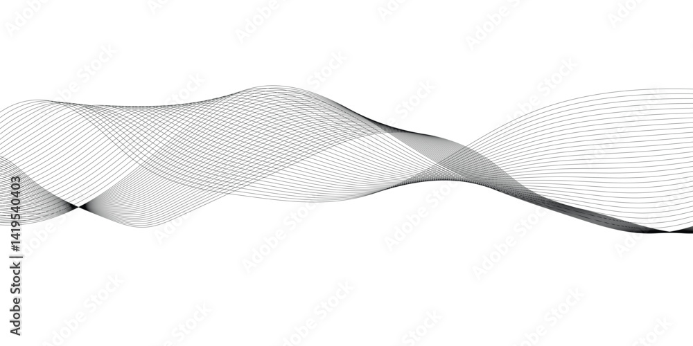 Poster abstract wavy technology curve lines on transparent background isolated. grey wave swirl, frequency 