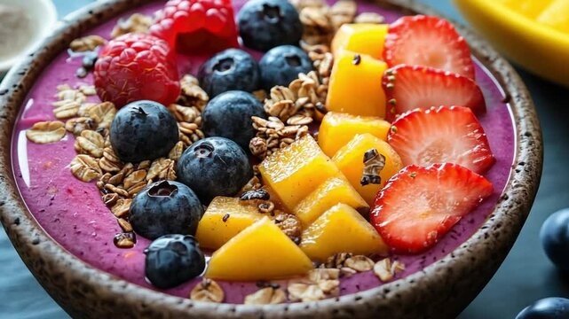Delicious Berry and Mango Smoothie Bowl with Granola