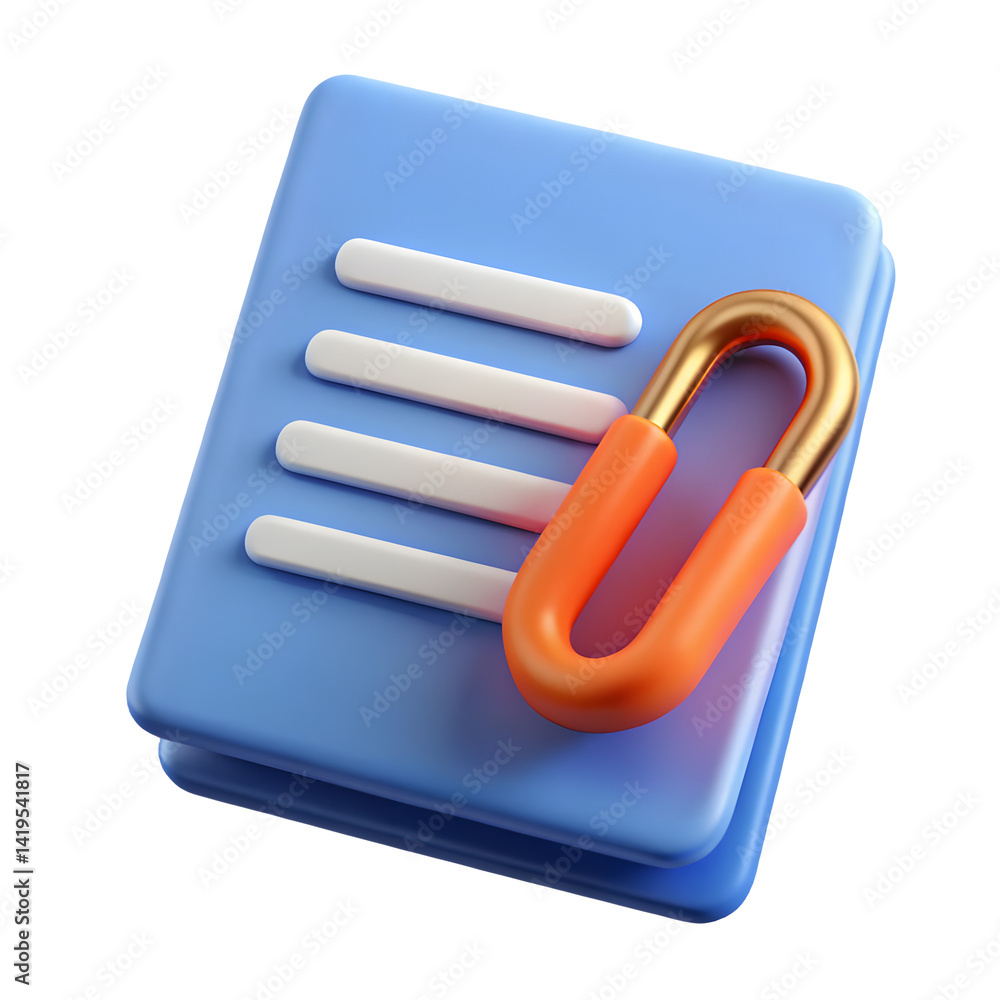 Poster 3D Linked Documents Icon: Business Files Connection on Transparent Background

