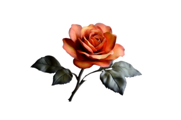 Artificial rose with vibrant orange and yellow petals on a transparent background