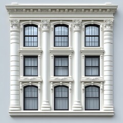 Fototapeta premium Elegant Building Facade with Ornate Windows and Classical Architectural Details
