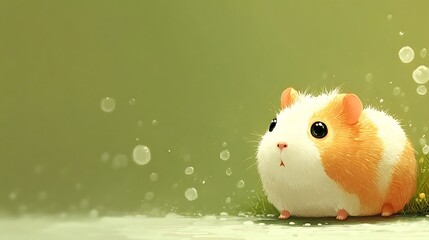 Adorable Orange and White Guinea Pig in Bubbly Green Setting