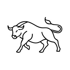Fototapeta premium Bull walking in minimalist line art style on white background 