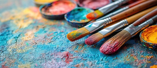 Obraz premium Colorful paintbrushes on artist's palette