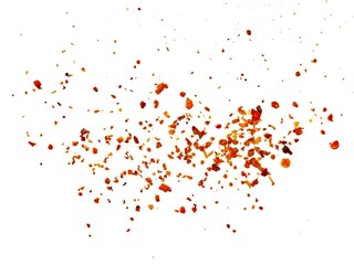 Dried red chili powder flying. Grainy scatterings of spicy burst . Splashes of red pepper powder.Overlay effect chilli or paprika spice splatters.