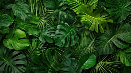 Lush Tropical Green Leaves Background: A Vibrant Display of Exotic Foliage