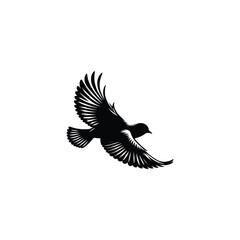 Flying bird silhouette logo. Elegant and dynamic black bird design with spread wings, perfect for freedom-themed branding, nature projects, spiritual logos, aviation, wildlife, or vintage-style emblem
