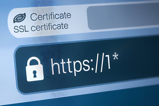 SSL Secure Connection: Close-Up of Browser Window with Lock Icon for HTTPS Encryption and Cybersecurity, ssl lock, ssl padlock, website design, ssl badge, ssl shield, Https, TLS, SSL certificate	
