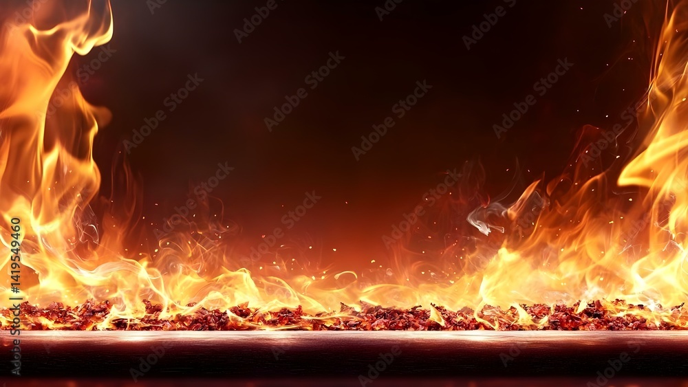 Poster a vivid display of flames and embers, creating an intense and dynamic visual of fire. concept flames