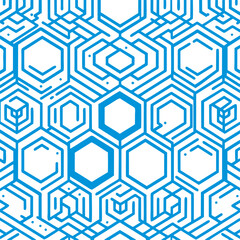 pattern Hexagonal Maze Futuristic Blue Circuit Design