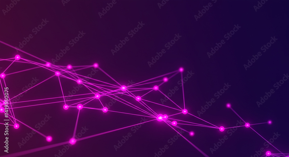 Aufkleber abstract network with glowing pink nodes connected by lines on a dark purple gradient background