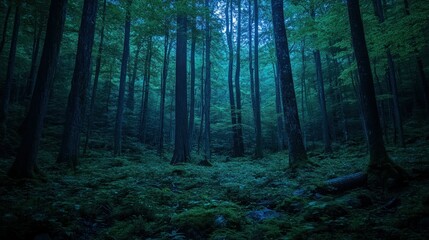 Obraz premium Mystical, deep forest at twilight