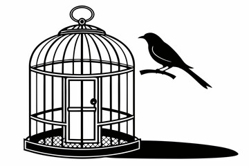 bird cage silhouette black vector