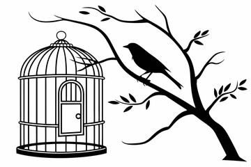 bird cage silhouette black vector