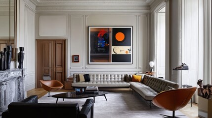 Beautifully designed living room showcasing modern art and furniture