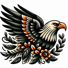 Obraz premium Illustration of a majestic eagle with floral design and smooth color gradients