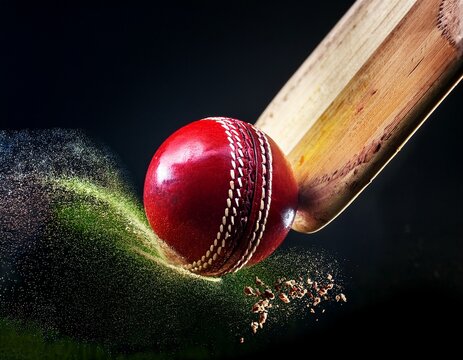 close-up of cricket ball being hit by a cricket bat 3