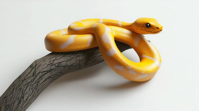 Golden Python Coiled on a Branch, Exotic Beauty, and Calm Reptilian Charm