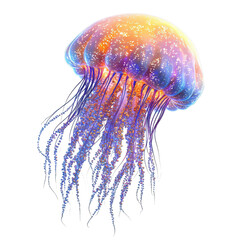 Shimmering jellyfish png glowing marine animal png underwater creature png bioluminescent jellyfish png ocean life png transparent body png sea wildlife png aquatic elegance png white background image
