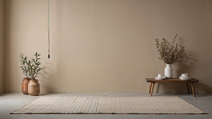 Minimalist Interior with Plants and Pottery