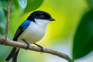 Detailed View of a Colorful Bird Perched on a Brown Branch with Blurred Green Background