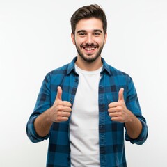 happy young man showing thumbs up