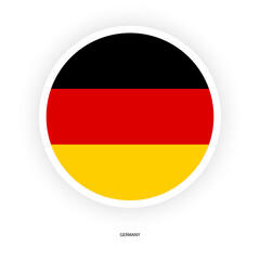Germany circle flag icon with shadow on dark background. Germany button icon with white border isolated dark grey background	
