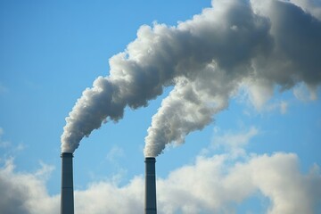 Billowing Smoke from Industrial Chimneys An Environmental Concern Underneath a Bright Sky