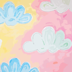 vector background with clouds and flowers