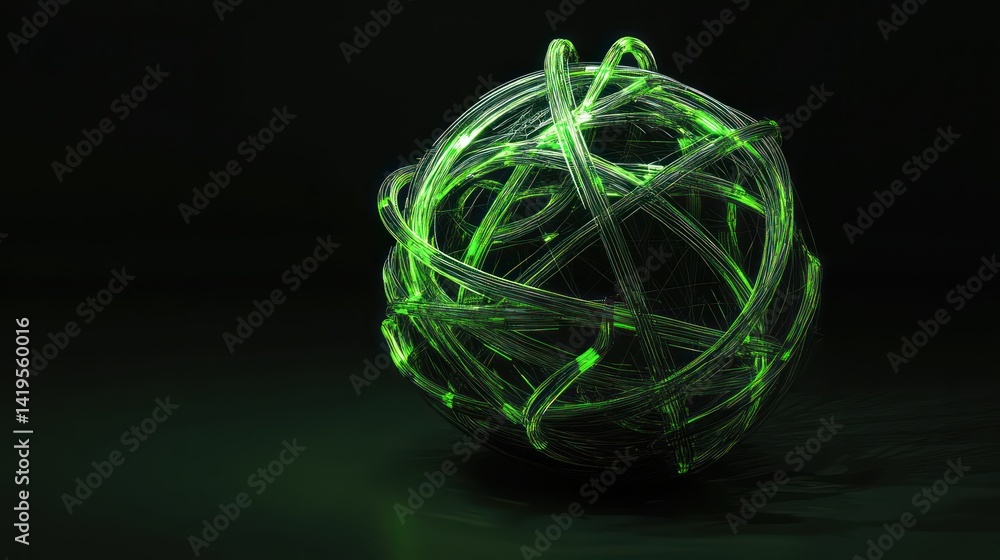 Poster abstract green illuminated sphere with intricate lines