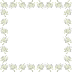 Obraz premium Magnolia flowers frame. Rectangle frame with linear flowers. Cute daisy empty frame box