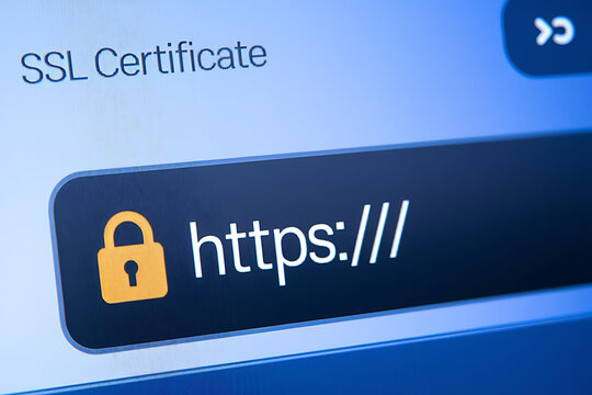 SSL Secure Connection: Close-Up of Browser Window with Lock Icon for HTTPS Encryption and Cybersecurity, ssl lock, ssl padlock, website design, ssl badge, ssl shield, Https, TLS, SSL certificate	