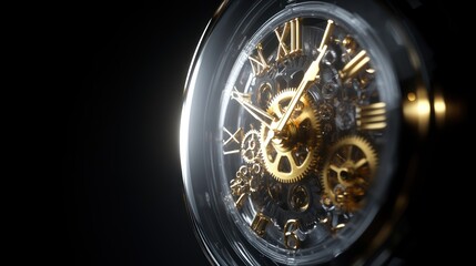 Fototapeta premium Intricate Gold Skeleton Watch: A Masterpiece of Time