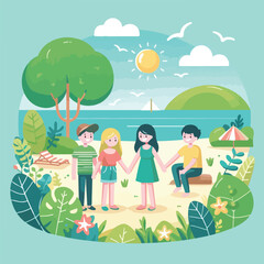 vector image of people embracing happily