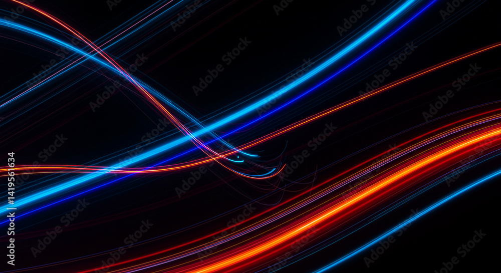 Aufkleber abstract light trails with blue and red streaks on a dark background creating a dynamic and modern f