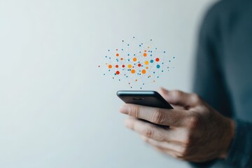 Connecting through technology as digital networks emerge around a smartphone in a modern setting