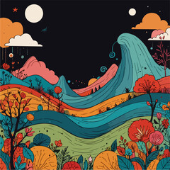 autumn landscape with trees and clouds