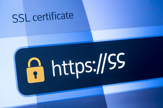 SSL Secure Connection: Close-Up of Browser Window with Lock Icon for HTTPS Encryption and Cybersecurity, ssl lock, ssl padlock, website design, ssl badge, ssl shield, Https, TLS, SSL certificate	