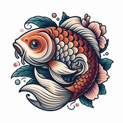 Stylized koi fish illustration with floral accents and smooth color gradients