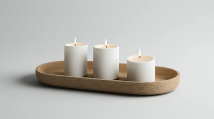 Serene Candles on Wooden Tray: A Minimalist Home Decor