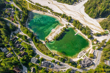 Aerial view of Jasna Lake in Kranjska Gora, Julian Alps, Slovenia